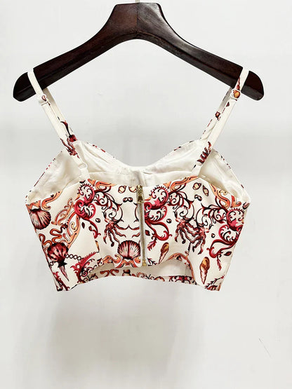 Red Flower Print Blazer Top Pant 3 pcs Suits