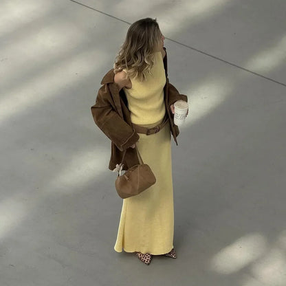 Solid Knit Sleeveless Top Long Skirt Set