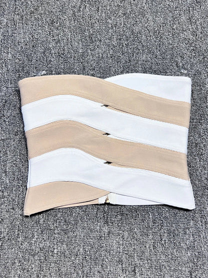 Strapless Irregular Patchwork Hollow Out Bandage Tops