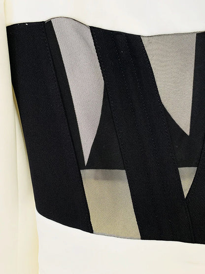 Perspective Gauze Patchwork Blazer Pencil Pant Suit
