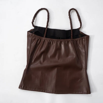 PU Leather Square Neck Camisole Top