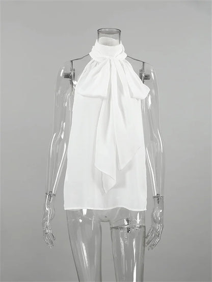 White Turtleneck Twist Lace-Up Top
