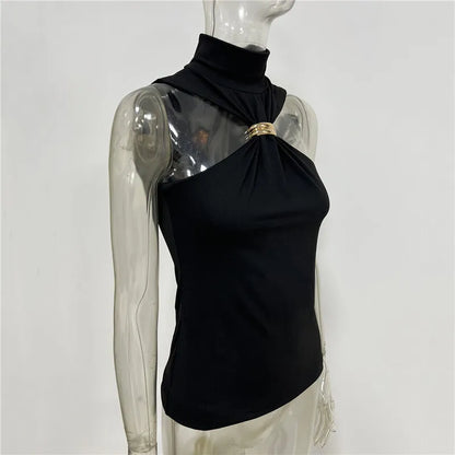 Turtleneck Metal Ring Knitted Tops