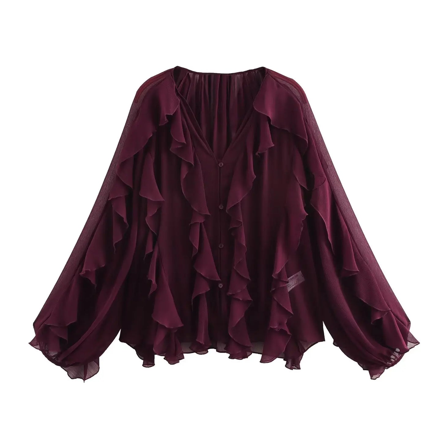 Ruffled Shirt Women Loose Lace Up Tops