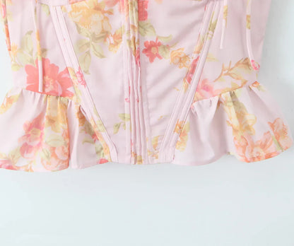 Ribbon Bow Strap Ruffles Hem Top