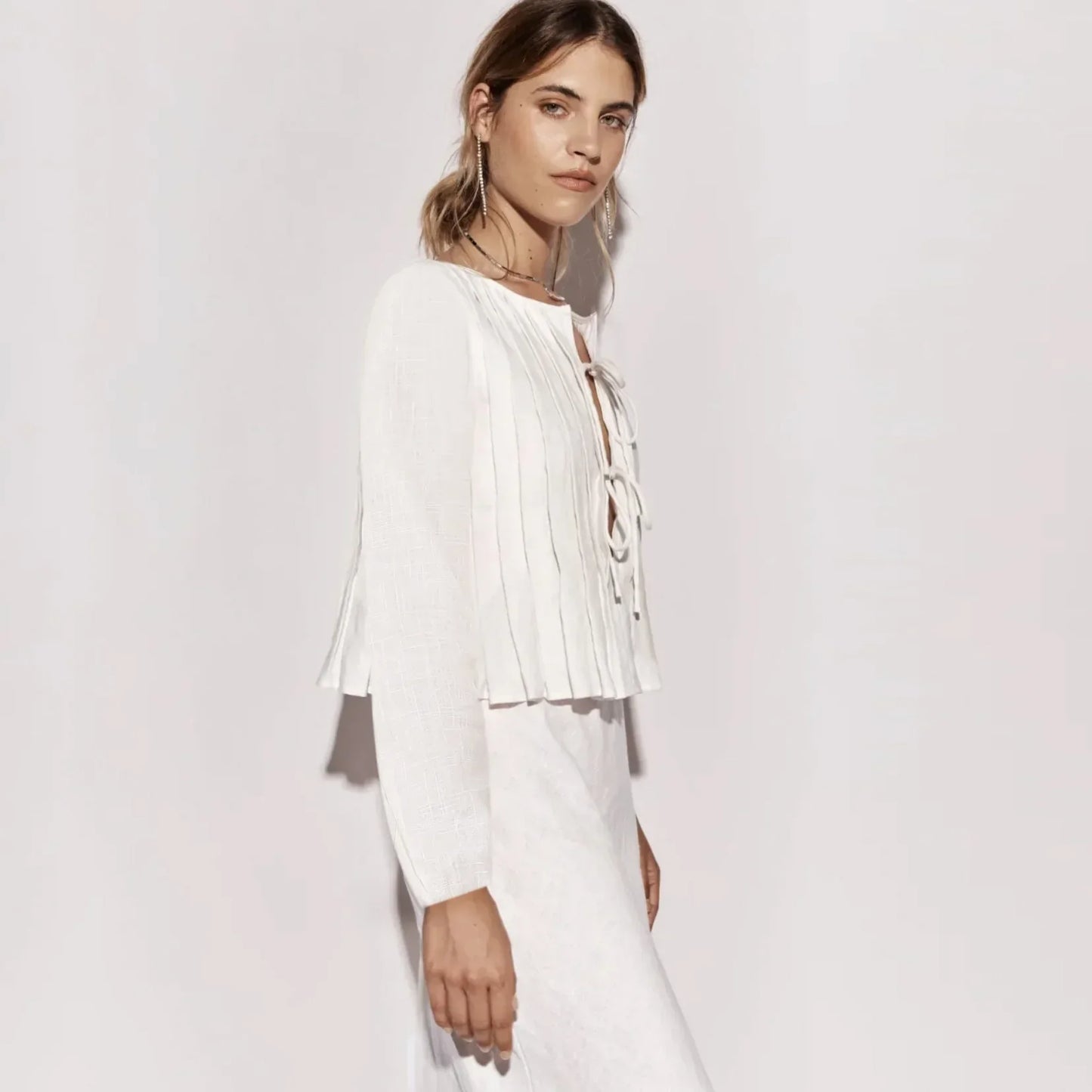 Patchwork Long Sleeve Lace-Up Top