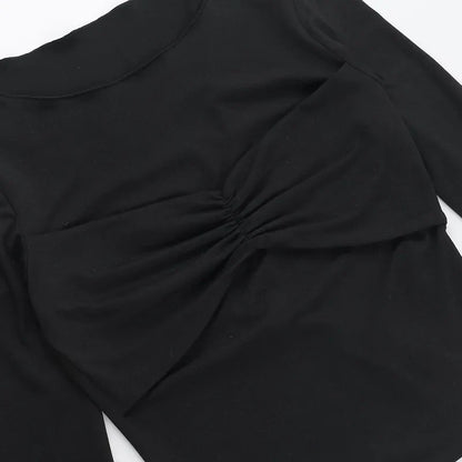 Pleated Long Sleeve Solid Top