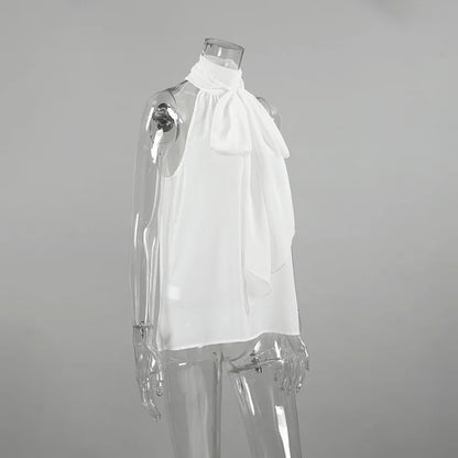 White Turtleneck Twist Lace-Up Top