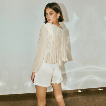 Patchwork Long Sleeve Lace-Up Top
