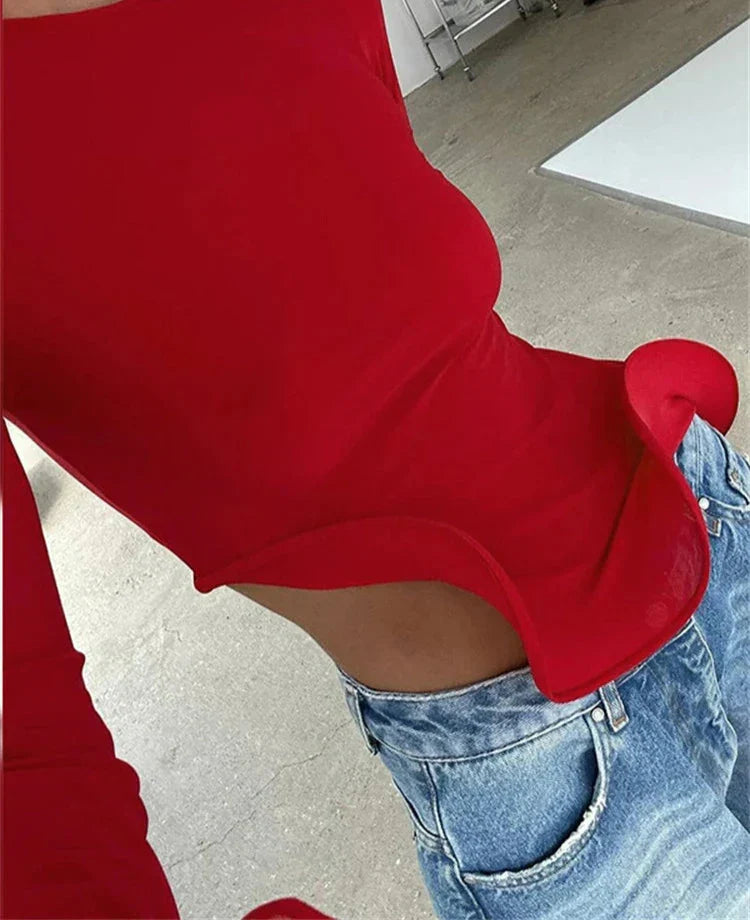 Red Ruffle Crop Top