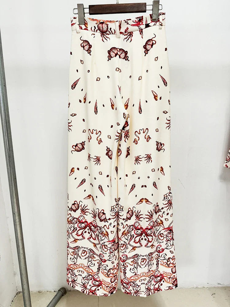 Red Flower Print Blazer Top Pant 3 pcs Suits
