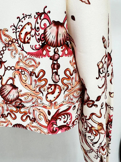 Red Flower Print Blazer Top Pant 3 pcs Suits
