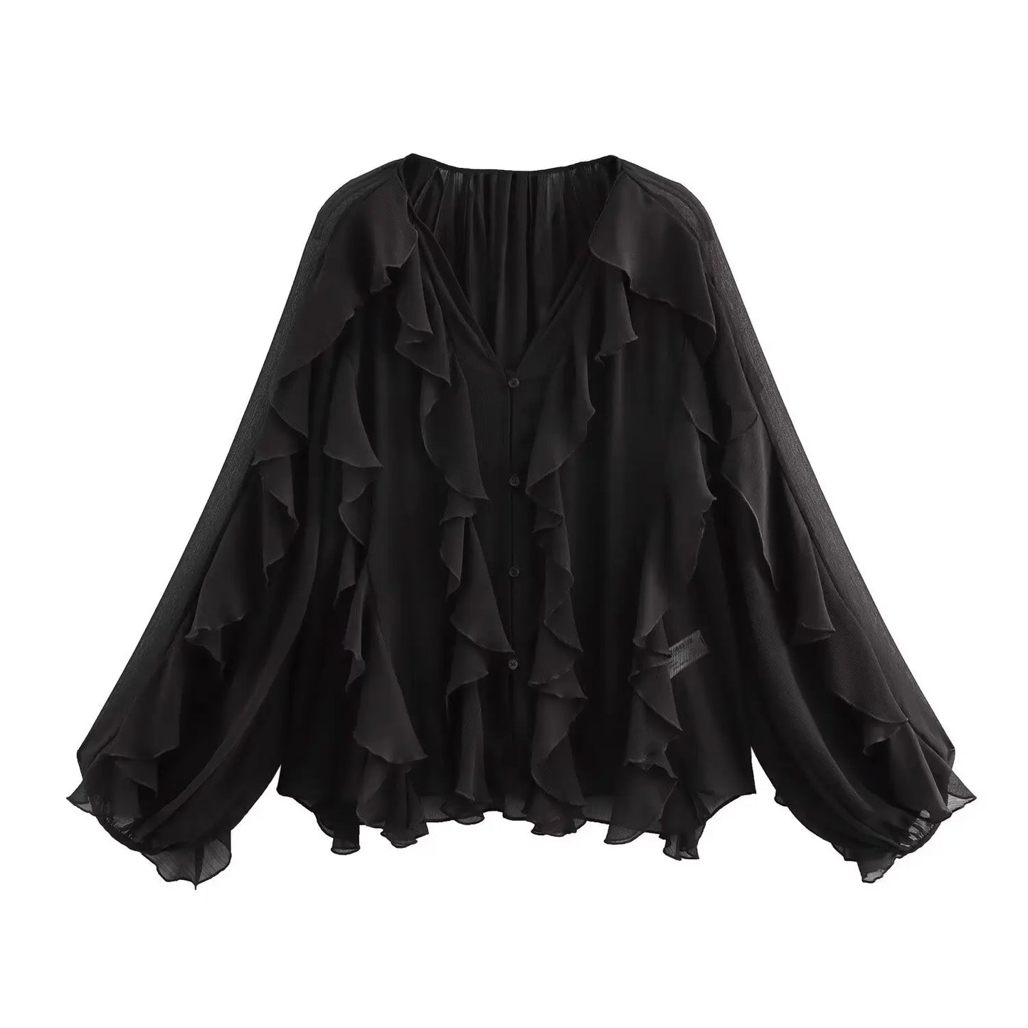 Ruffled Shirt Women Loose Lace Up Tops