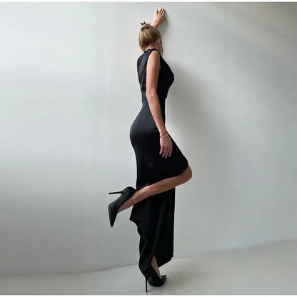 Sleeveless Top Suit With Front Split Skirt
