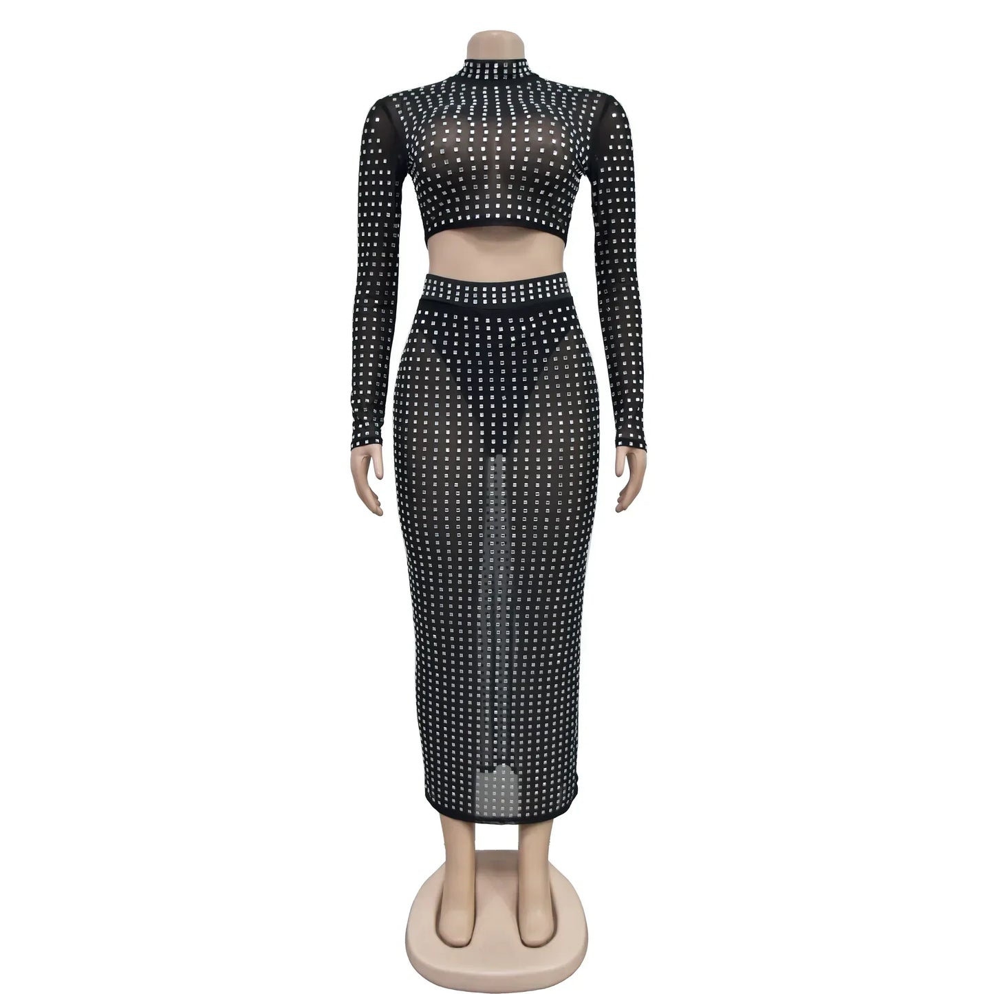 Rhinestone Strapless Top and Long Skirt Set