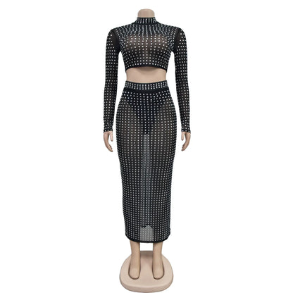 Rhinestone Strapless Top and Long Skirt Set