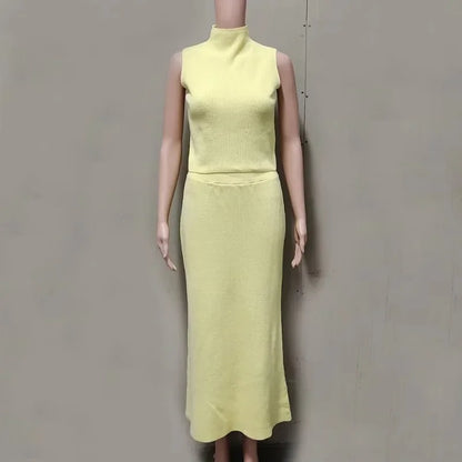Solid Knit Sleeveless Top Long Skirt Set