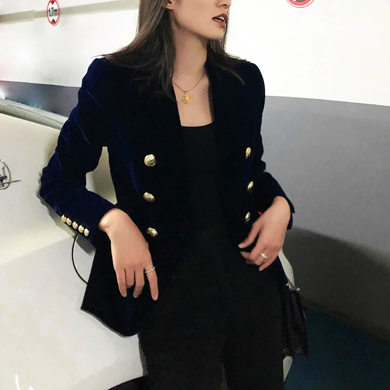 Velvet Double Breasted Women Blazer