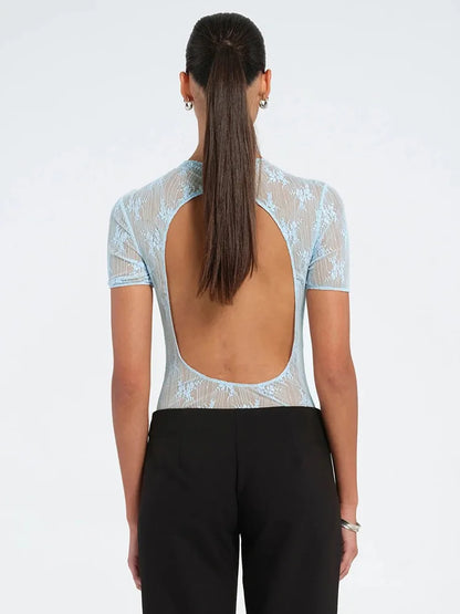 Sheer Lace Patchwork Bodysuit Top For Women