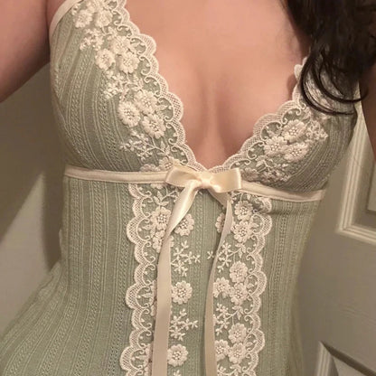 Ribbon Bow Lace Trim Camisole Tops