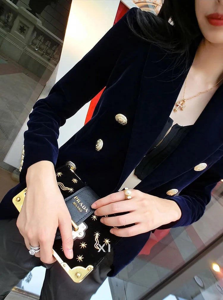 Velvet Double Breasted Women Blazer