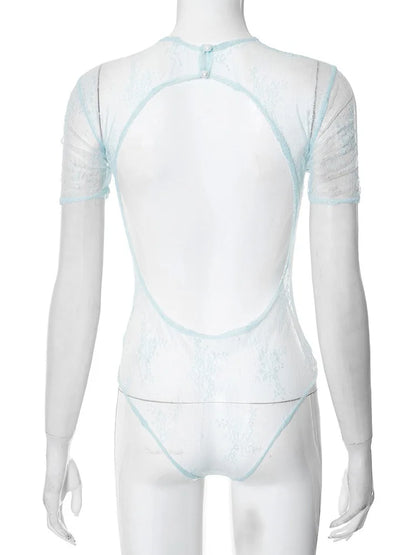 Sheer Lace Patchwork Bodysuit Top For Women