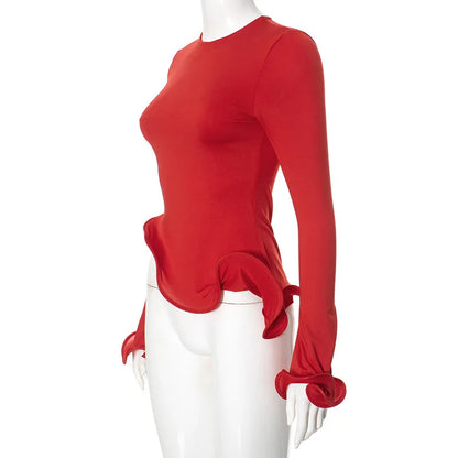 Red Ruffle Crop Top