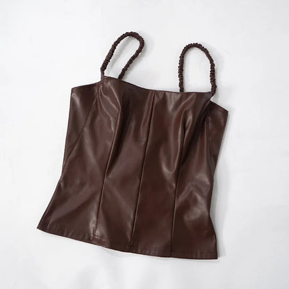 PU Leather Square Neck Camisole Top