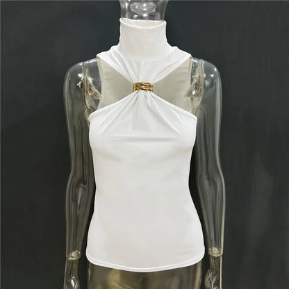 Turtleneck Metal Ring Knitted Tops