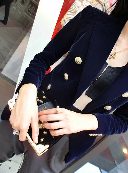 Velvet Double Breasted Women Blazer