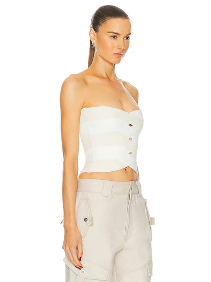 Strapless Irregular Patchwork Hollow Out Bandage Tops