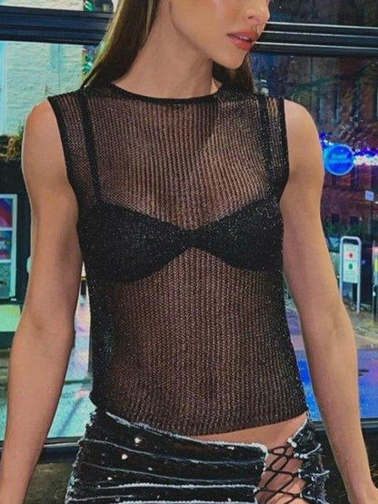 Semi-Sheer Metallic Tank Top