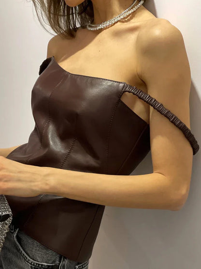 PU Leather Square Neck Camisole Top