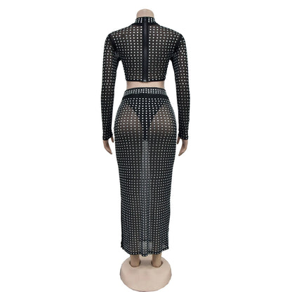 Rhinestone Strapless Top and Long Skirt Set
