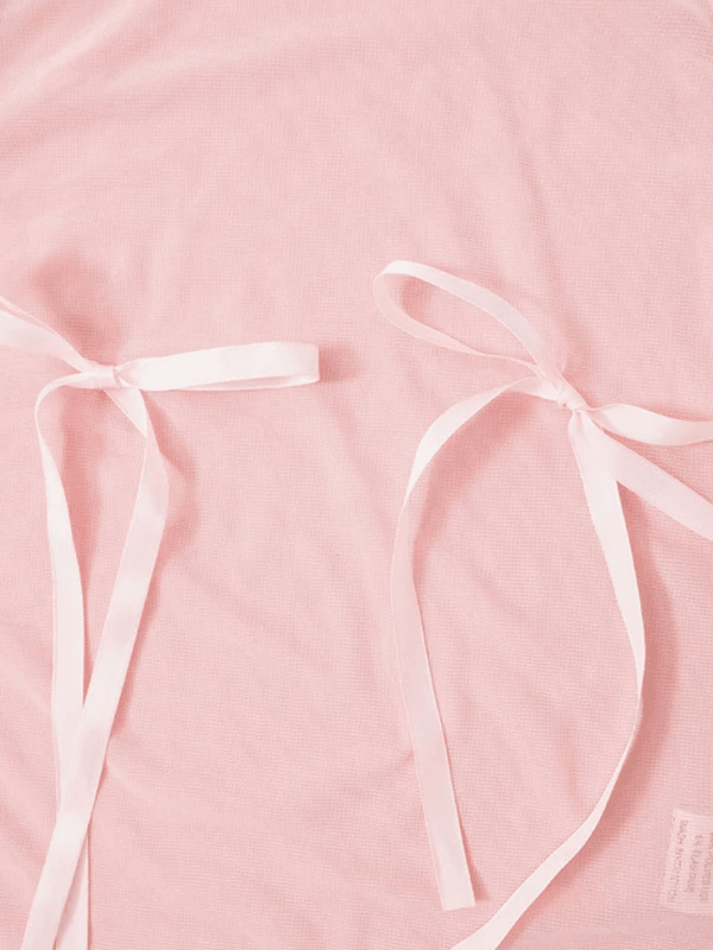 Sheer Mesh Bow Pink Tank Top