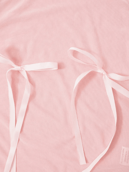 Sheer Mesh Bow Pink Tank Top