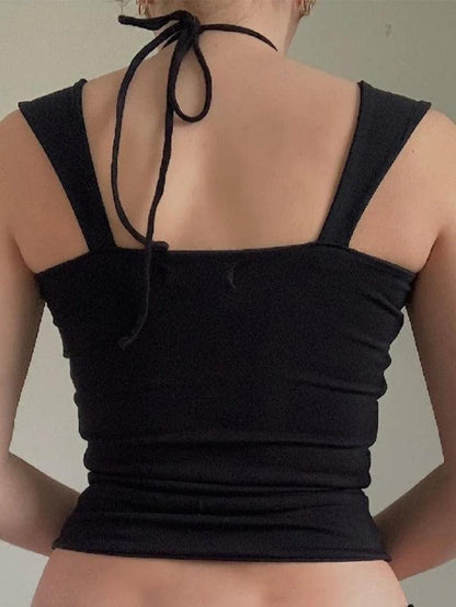 Solid Color Pleated Halter Tank Top