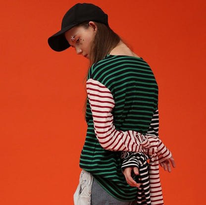 Striped Asymmetric Long Sleeve Top