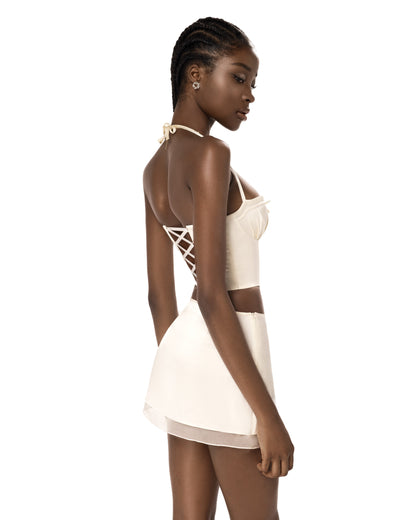 Aria Silk Satin Corset - Ivory
