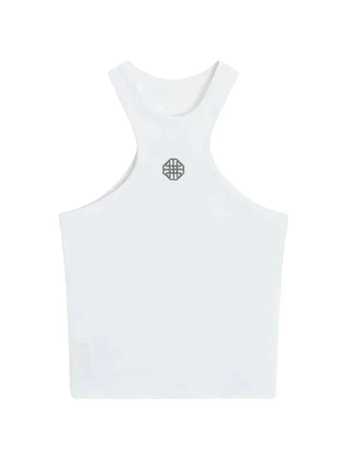 White Logo Ribbed Cropped Tank Top