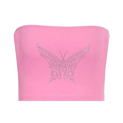Y2K Rhinestone Butterfly Tube Top